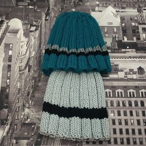 Stylish Teal and Gray Knit Beanie Set